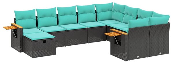 10 részes fekete polyrattan kerti ülőgarnitúra párnával