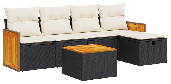 6 részes fekete polyrattan kerti ülőgarnitúra párnákkal