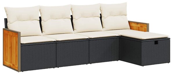 5 részes fekete polyrattan kerti kanapészett párnákkal