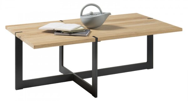 TIAGO dohányzó asztal Tömör tölgy - fekete fém láb - 110x60cm