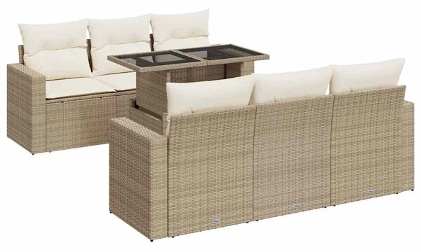 7 részes bézs polyrattan kerti ülőgarnitúra párnákkal