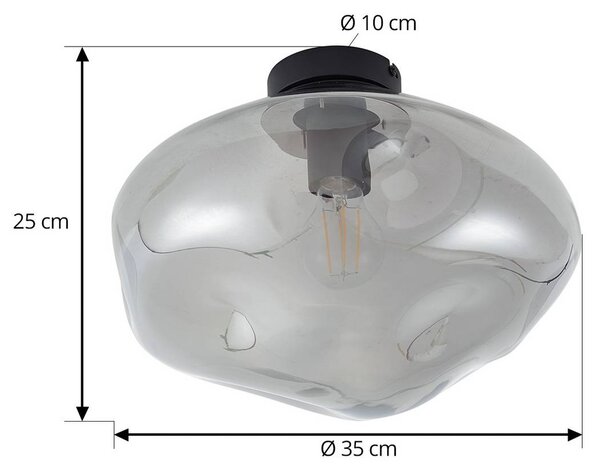 Lindby Lelia mennyezeti világítás, füstszürke, üveg, Ø 35 cm, dimmelhető, Alu / szürke / cink, Nappali / Étkező, fém, Dizájn