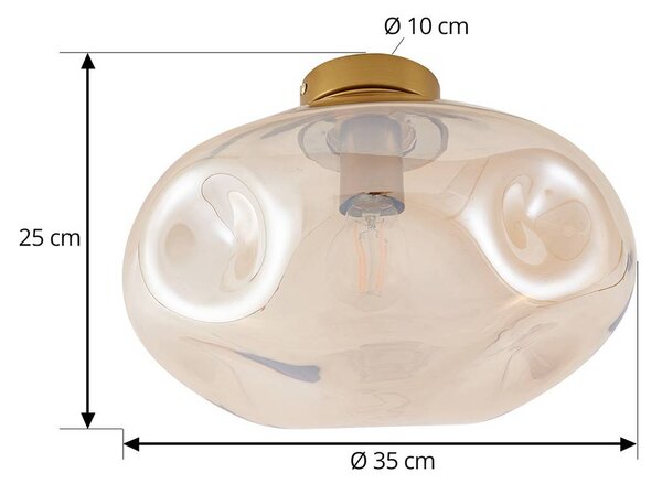 Lindby Lelia mennyezeti világítás, borostyán, üveg, Ø 35 cm, dimmelhető, Krém / borostyánsárga, Nappali / Étkező, fém, Dizájn