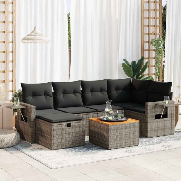 7 részes szürke polyrattan kerti ülőgarnitúra párnákkal