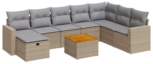 9 részes bézs polyrattan kerti ülőgarnitúra párnákkal