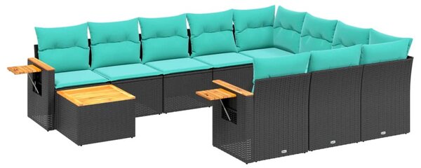 11 részes fekete polyrattan kerti ülőgarnitúra párnákkal