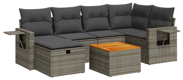 7 részes szürke polyrattan kerti ülőgarnitúra párnákkal