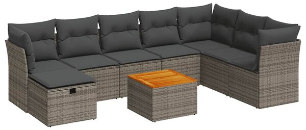 9 részes szürke polyrattan kerti ülőgarnitúra párnákkal