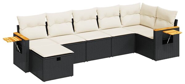7 részes fekete polyrattan kerti ülőgarnitúra párnával