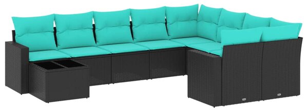 10 részes fekete polyrattan kerti ülőgarnitúra párnával