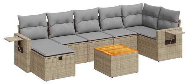 8 részes bézs polyrattan kerti ülőgarnitúra párnával