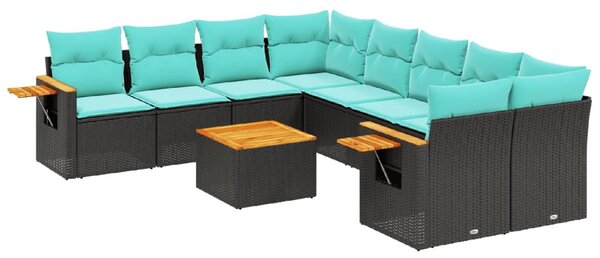 9 részes fekete polyrattan kerti ülőgarnitúra párnával