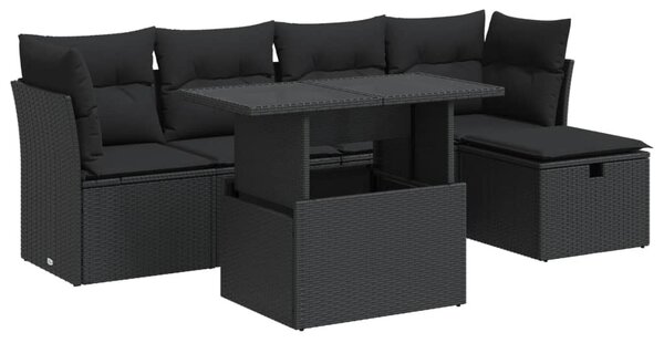 6 részes fekete polyrattan kerti ülőgarnitúra párnákkal