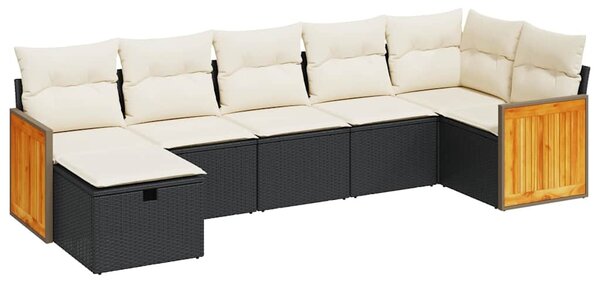 7 részes fekete polyrattan kerti ülőgarnitúra párnával