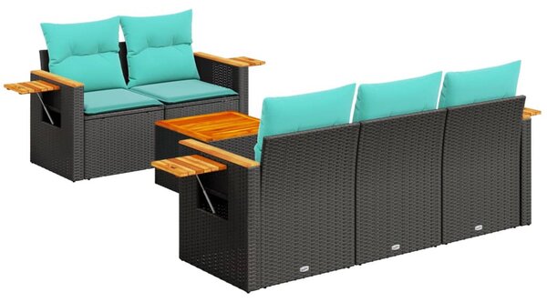 6 részes fekete polyrattan kerti ülőgarnitúra párnával