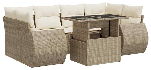 7 részes bézs polyrattan kerti ülőgarnitúra párnákkal