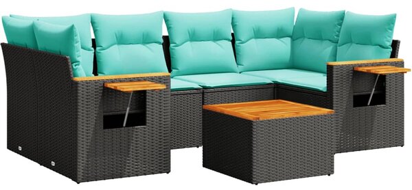 7 részes fekete polyrattan kerti ülőgarnitúra párnákkal