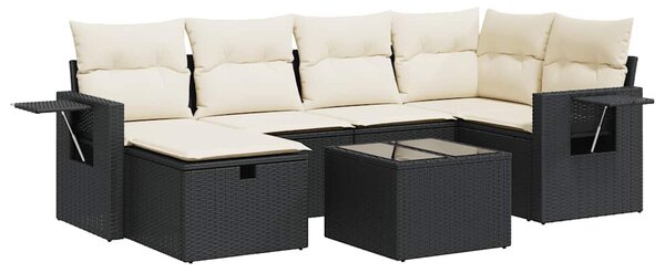 7 részes fekete polyrattan kerti ülőgarnitúra párnával