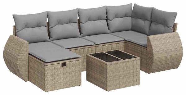 7 részes bézs polyrattan kerti ülőgarnitúra párnákkal