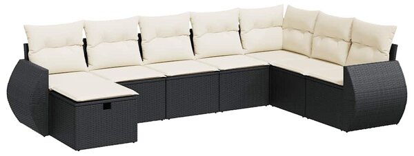 8 részes fekete polyrattan kerti ülőgarnitúra párnákkal