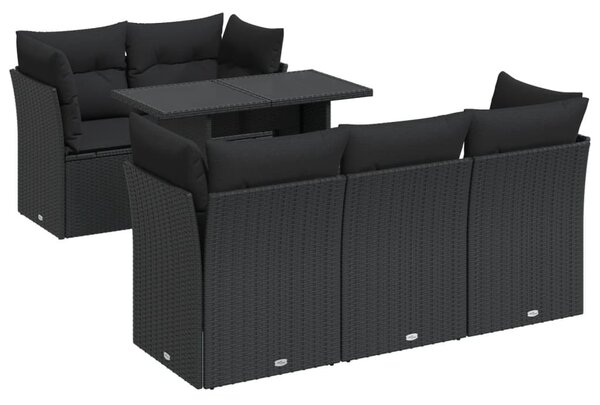 6 részes fekete polyrattan kerti ülőgarnitúra párnákkal