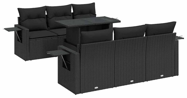 7 részes fekete polyrattan kerti ülőgarnitúra párnával