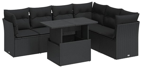 7 részes fekete polyrattan kerti ülőgarnitúra párnával