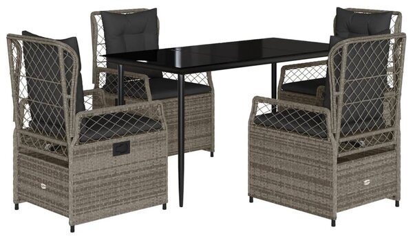 5 részes szürke polyrattan kerti étkezőgarnitúra párnával