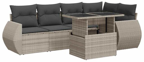 7 részes világosszürke polyrattan kerti ülőgarnitúra párnákkal