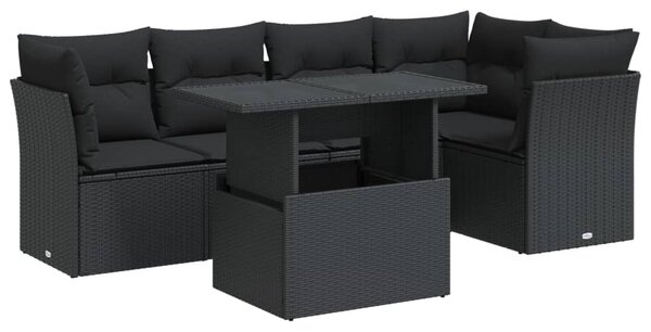 6 részes fekete polyrattan kerti ülőgarnitúra párnákkal