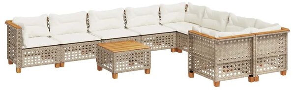 10 részes bézs polyrattan kerti ülőgarnitúra párnával