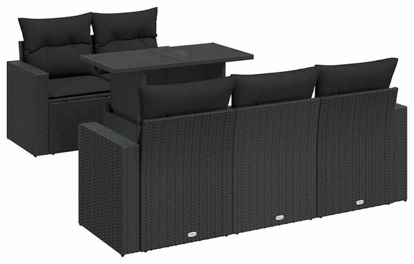 6 részes fekete polyrattan kerti ülőgarnitúra párnákkal