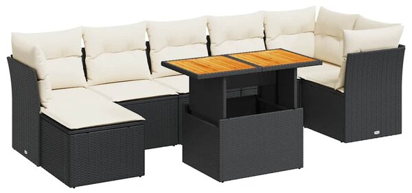 8 részes fekete polyrattan kerti ülőgarnitúra párnákkal