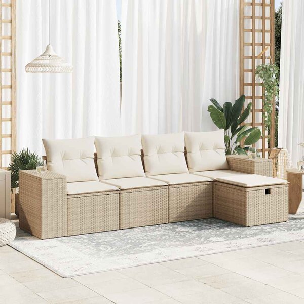 5 részes bézs polyrattan kerti ülőgarnitúra párnákkal