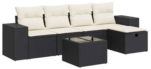 6 részes fekete polyrattan kerti ülőgarnitúra párnákkal