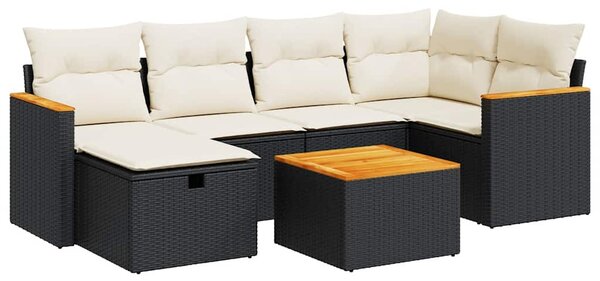 7 részes fekete polyrattan kerti ülőgarnitúra párnával