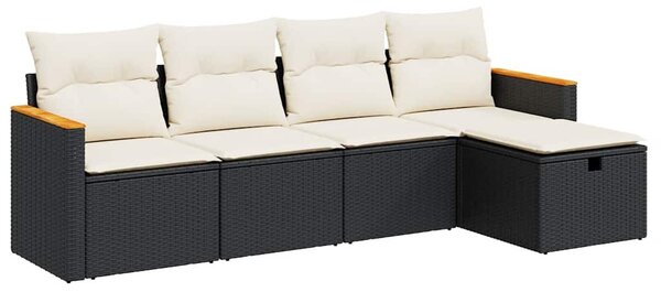 5 részes fekete polyrattan kerti kanapészett párnákkal