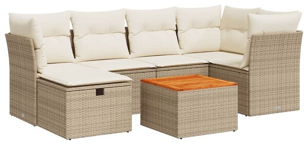 7 részes bézs polyrattan kerti ülőgarnitúra párnákkal