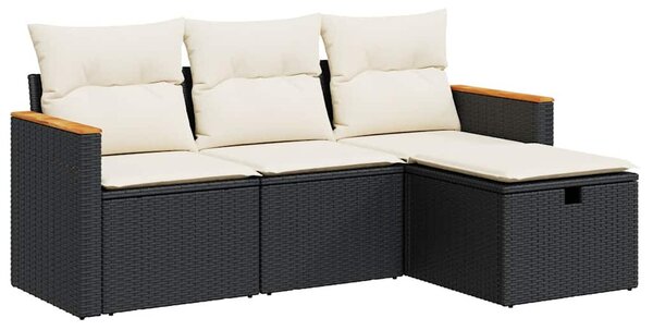 4 részes fekete polyrattan kerti ülőgarnitúra párnákkal