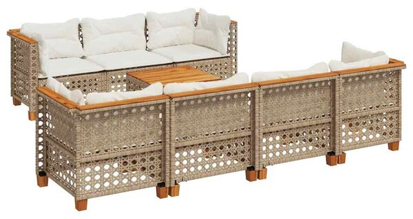 8 részes bézs polyrattan kerti ülőgarnitúra párnával