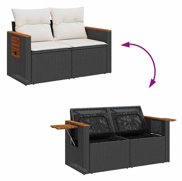 4 részes fekete polyrattan kerti ülőgarnitúra párnákkal