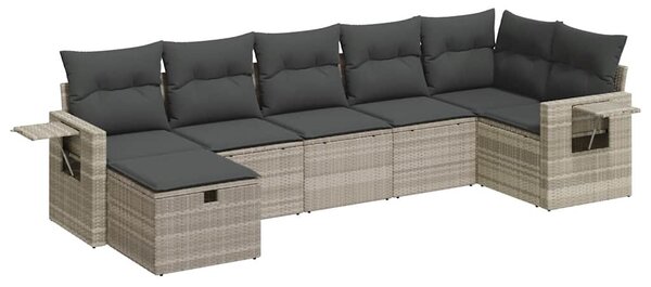 7 részes világosszürke polyrattan kerti ülőgarnitúra párnákkal