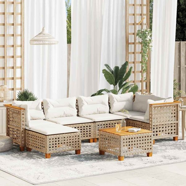 7 részes bézs polyrattan kerti ülőgarnitúra párnákkal