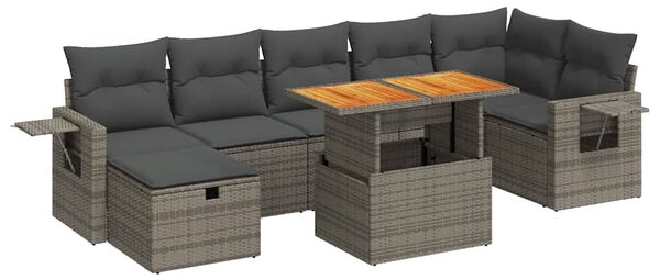 5 részes szürke polyrattan akácfa kerti ülőgarnitúra párnákkal