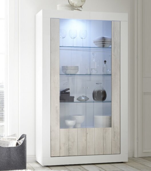 URBINO Fehér-Fehérített fenyő Üveges szekrény 2 ajtós 110cm