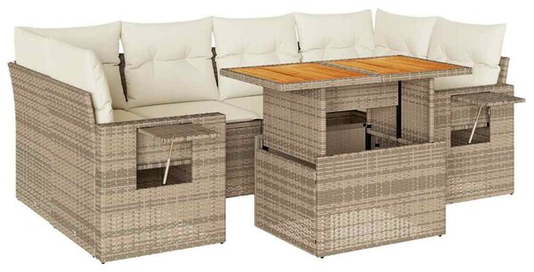 7 részes bézs polyrattan kerti ülőgarnitúra párnákkal