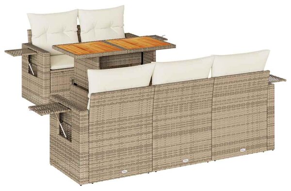 6 részes bézs polyrattan kerti ülőgarnitúra párnával