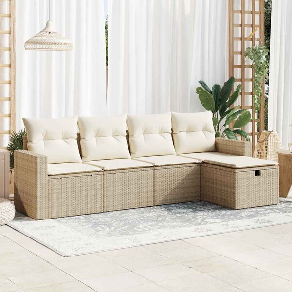 5 részes bézs polyrattan kerti ülőgarnitúra párnákkal