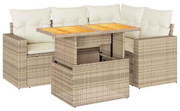 5 részes bézs polyrattan kerti ülőgarnitúra párnákkal