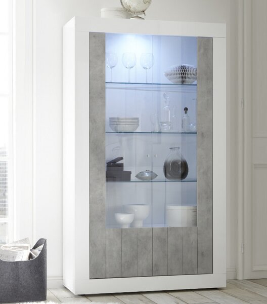 URBINO Fehér-Beton Üveges szekrény 2 ajtós 110cm